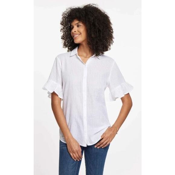beachlunchlounge Tops - Beach Lunch Lounge Womens XS Nisa Ruffled Sleeves Shirt Top White Button